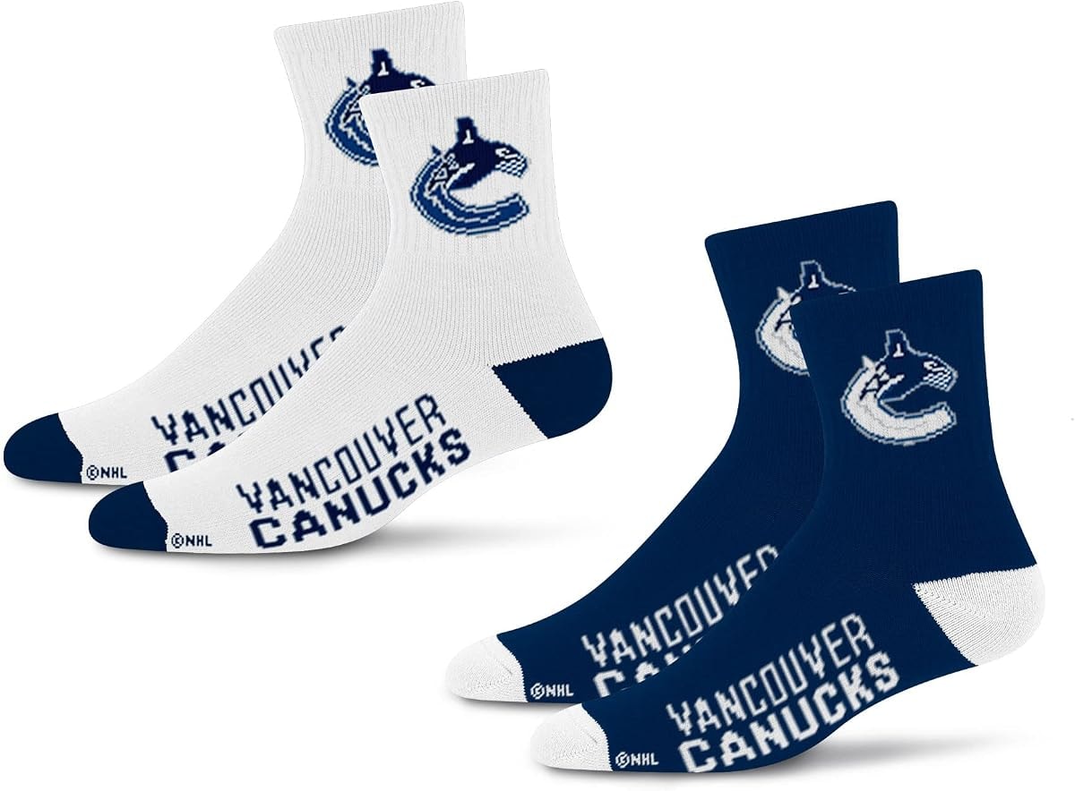 For Bare Feet NHL Vancouver Canucks Quarter Sock Two Pack Team Colors Large