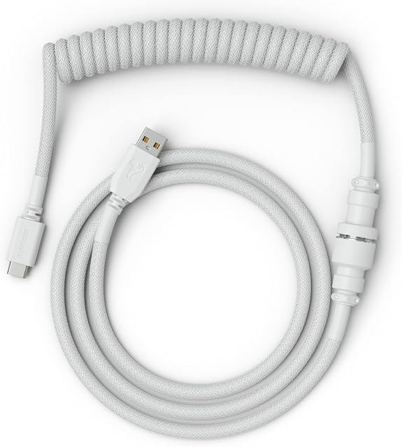 Glorious Coiled Keyboard Cable – USB C Artisan Braided Cables for Mechanical Gaming - Custom (White)