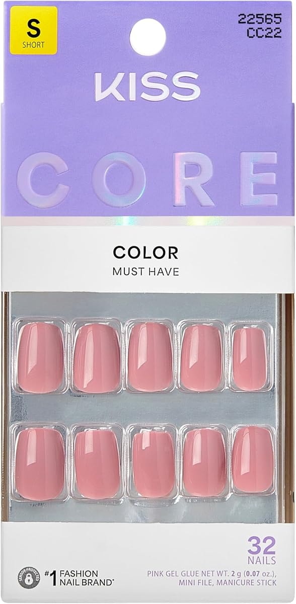 KISS CORE Color Press On Nails Short, Felicity, Pink, Squoval, 32 Count