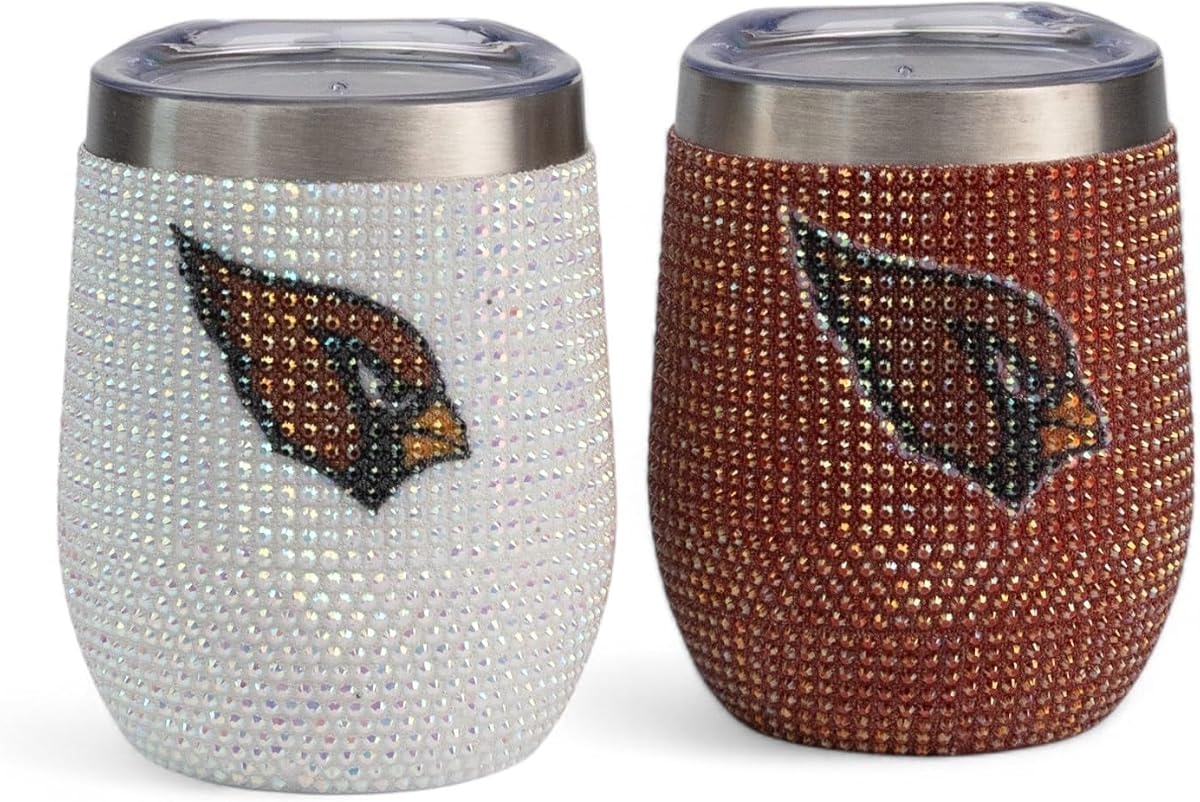 The Memory Company Officially Licensed 2-Pack Bling SS Stemless Wine Tumblers, Arizona Cardinals