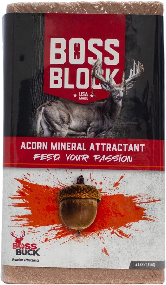 BOSS Buck Boss Block Acorn Flavored 4lb Mineral Deer Attractant | Fast-Acting Powerful Long-Lasting Mineral Food Block for Deer