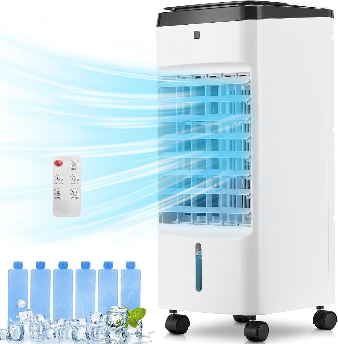 Uthfy Portable Air Conditioners, 3 In 1 Swamp Cooler with 6 Ice Packs, Evaporative Air Cooler with 120°Oscillation, 12H Timer, 3 Speeds, 4 Modes, Remote, Cooling Fan for Bedroom, Living Room, Office