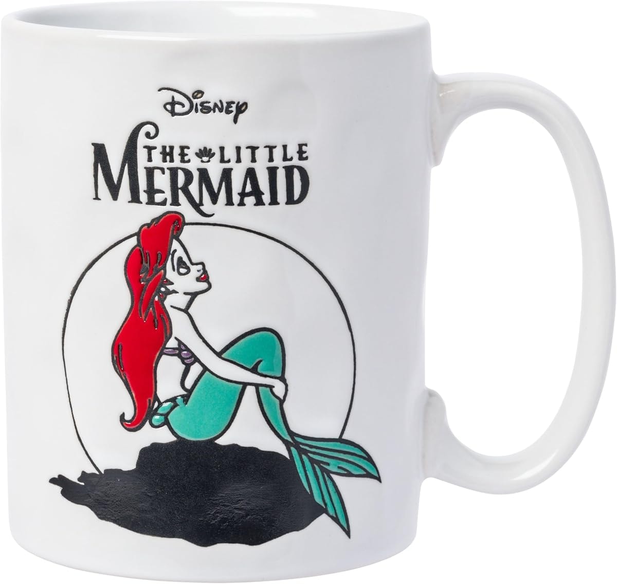 Silver Buffalo Disney The Little Mermaid Wax Resist Pottery Ceramic Mug Featuring Ariel, 17.5 Ounces