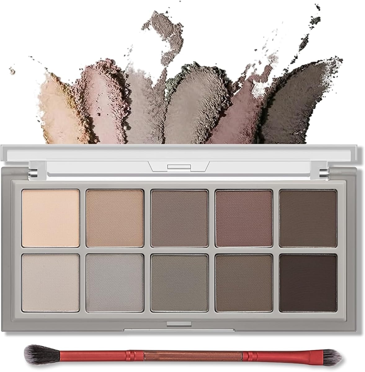 Erinde 10 Colors Matte Eyeshadow Palette, Taupe Brown Mavue Nude Eye Shadow Palette Makeup, Neutral Grey Smokey Eye Pallete, Ultra-Blendable, Long Lasting Natural Eyeshadow for Older Women, Cement