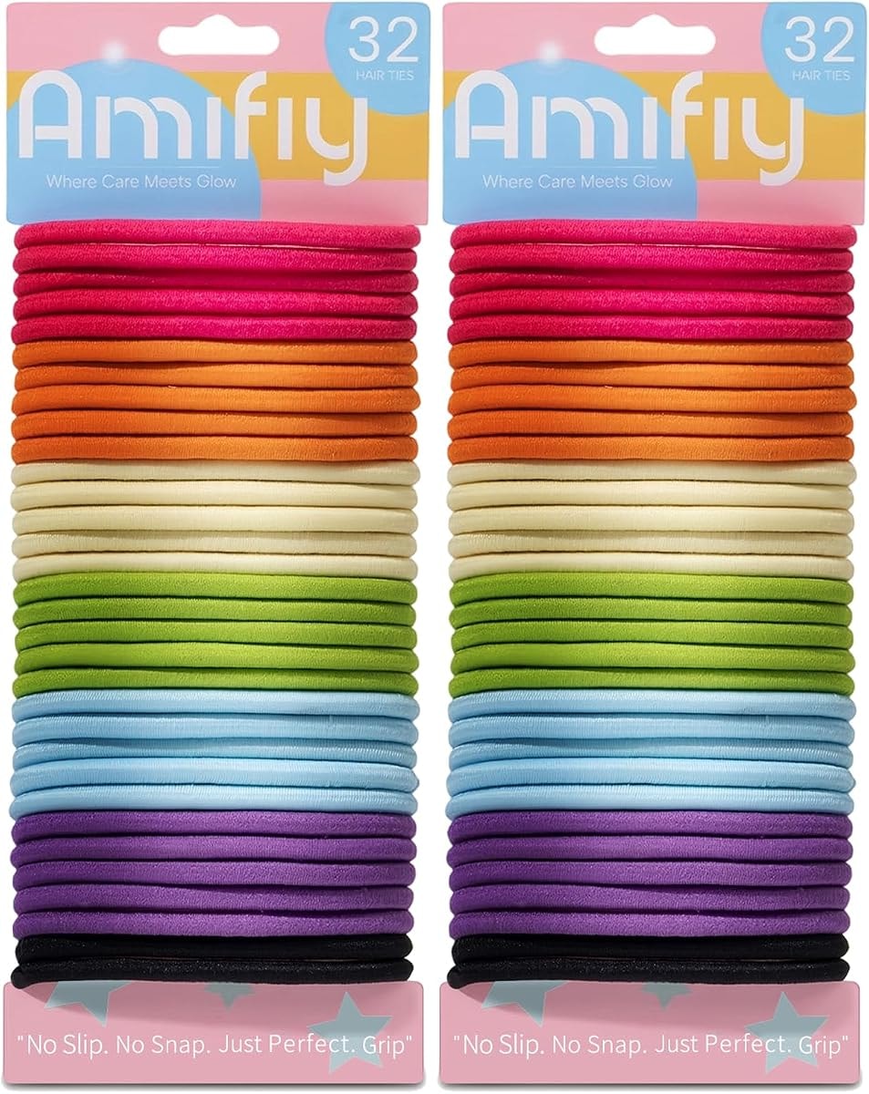 Amifiy Colorful Elastic Hair Ties for Men/Women No Damage, 64 Count 4mm Organic Ponytail Holders Hair Accessories, Hair Elastics Fits All Hair Types
