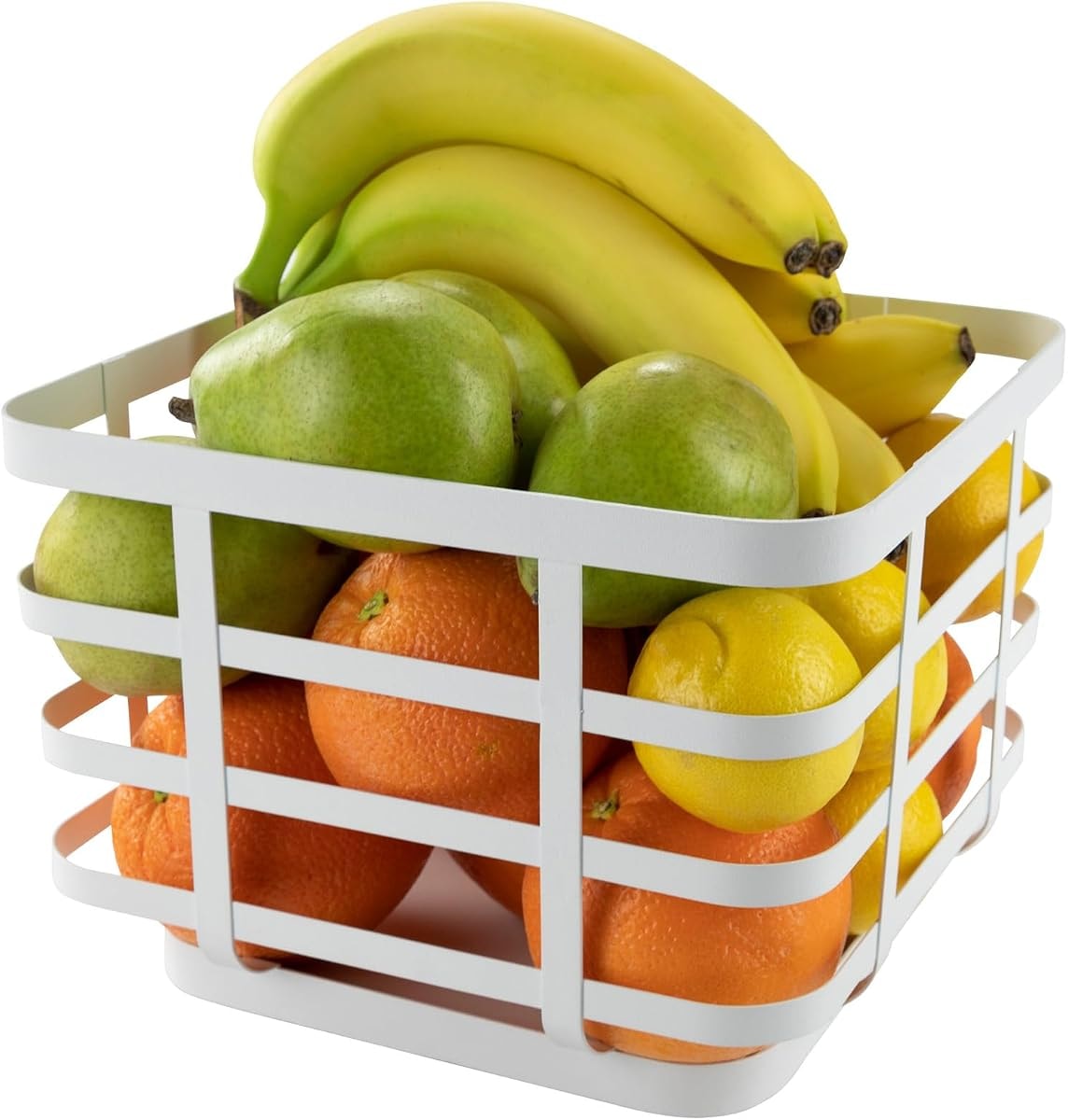 Spectrum White Scandinavian Fruit Basket for Counter, Large Fruit Bowl for Kitchen Storage and Serving, Minimalist Metal Wire Basket Design Promotes Airflow, 9.5 Inch Kitchen Basket