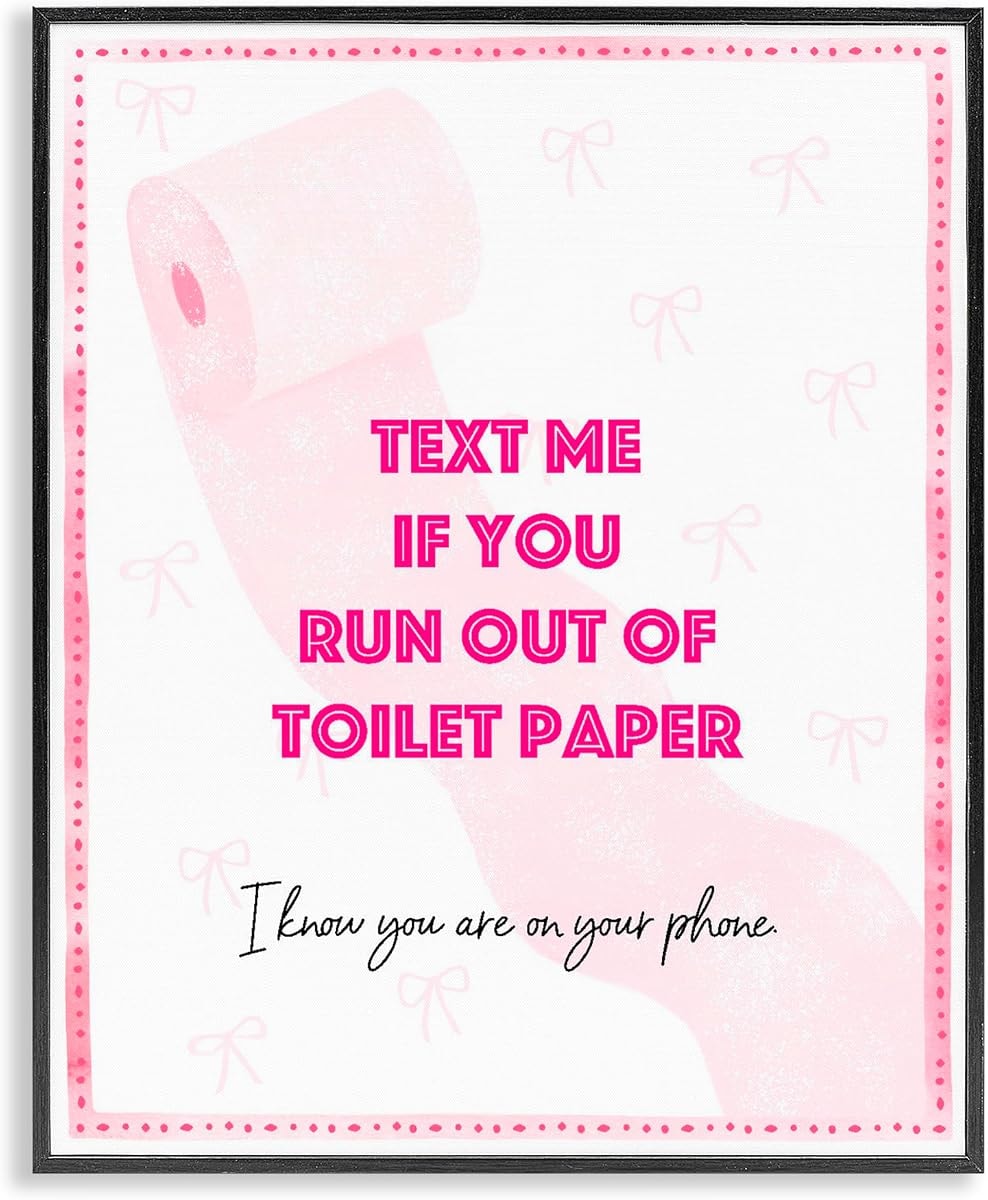 Stupell Industries Pink Text for Toilet Paper Black Framed Giclee Art, design by Ziwei Li, 14 x 11