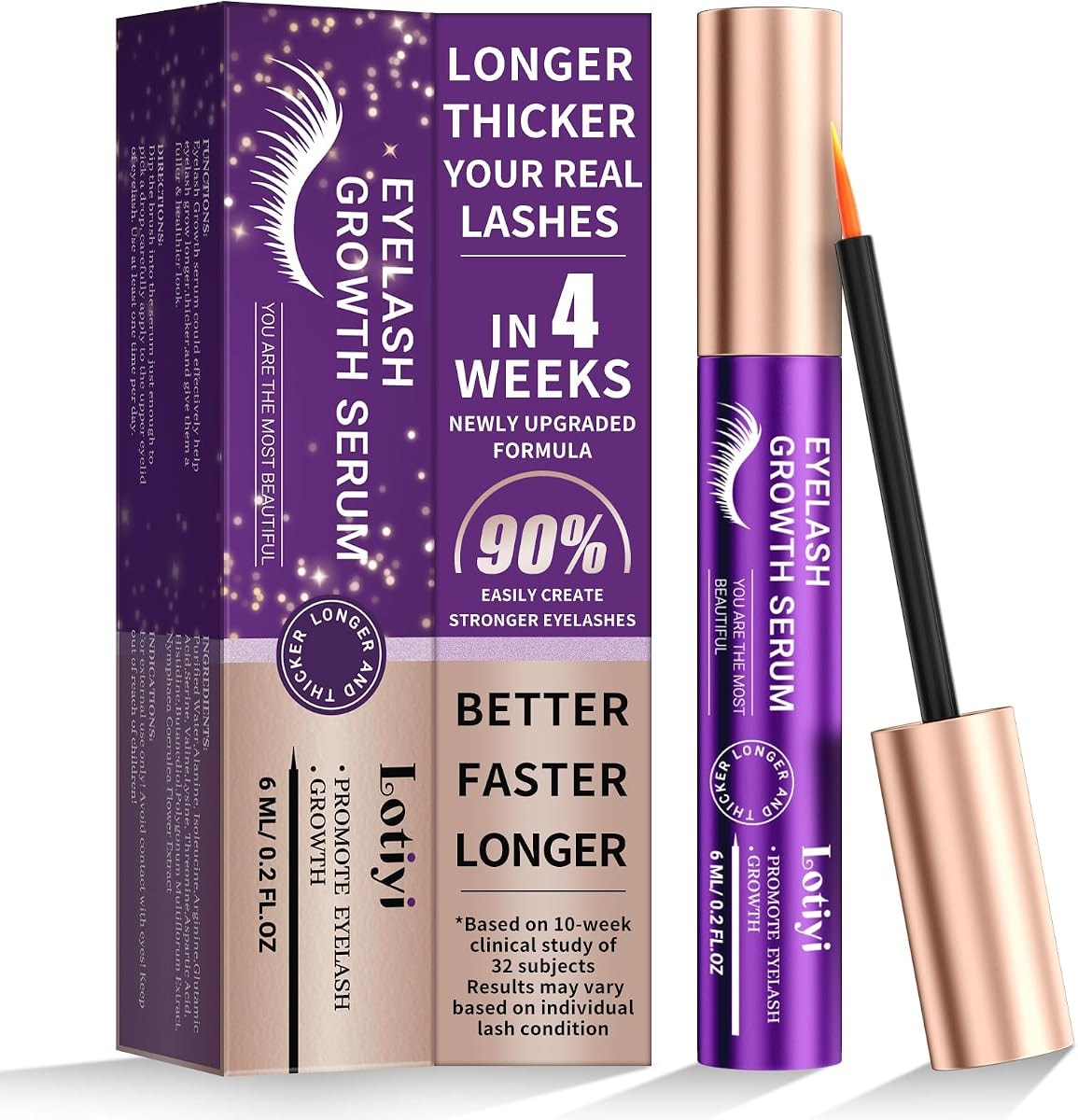 Eyelashes Growth Serum - 6ml for Natural Lashes, Extensions & Eyebrows, Thicker, Fuller & Longer Looking Eyelashes, Lash Enhancing, Vegan & Cruelty-Free