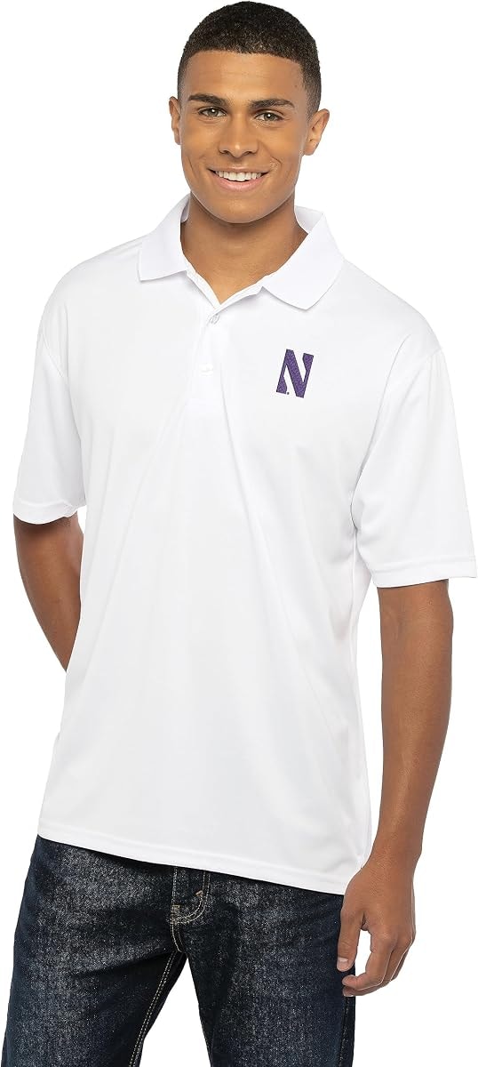 Vantage Apparel Men's Collegiate Premium Moisture Wicking White Icon Polo, Northwestern Wildcats, White, X-Large