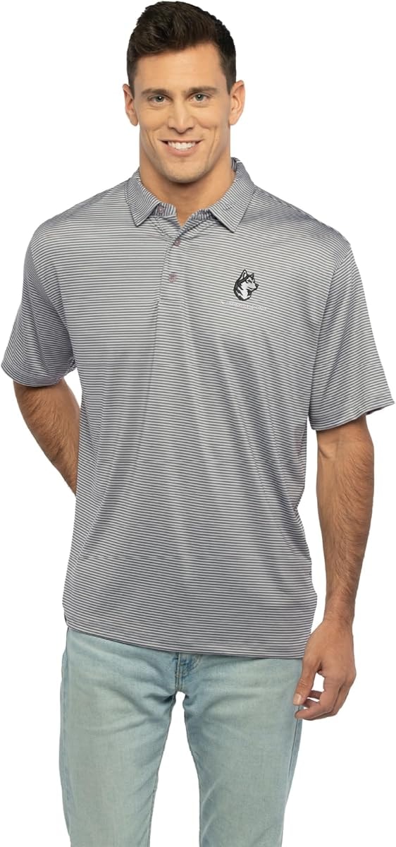 Vantage Apparel Men's Collegiate Premium Moisture Wicking Stretch Fit Striped Polo, Northeastern Huskies, Small Team Color
