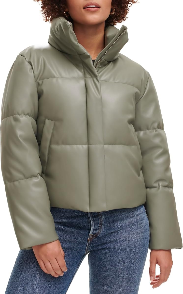Levi's Women's Vegan Leather Quilted Shorty Puffer, Sage