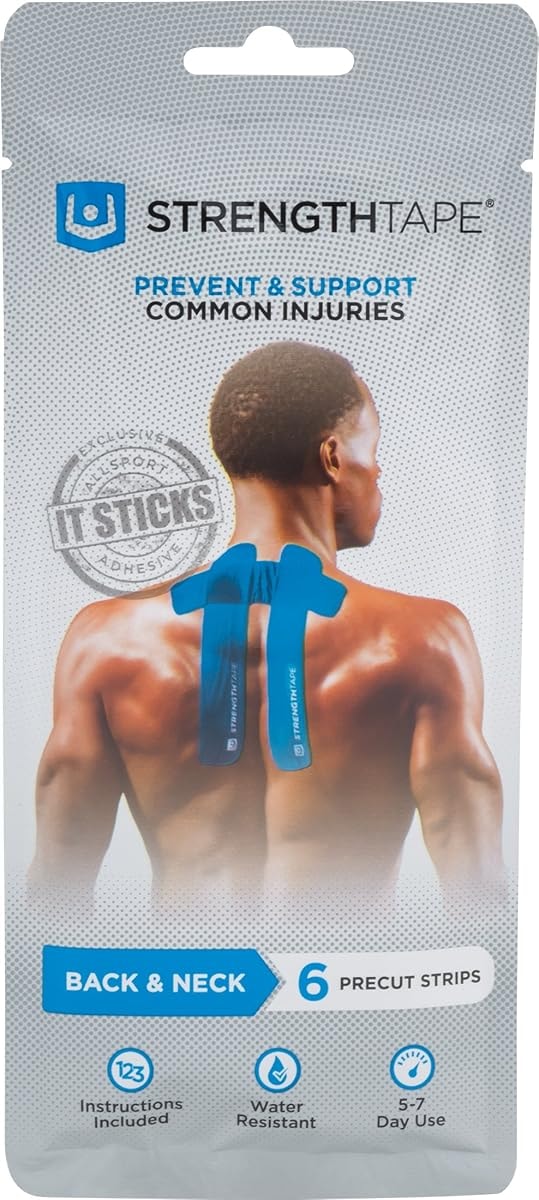 StrengthTape Kinesiology Tape, K Tape Taping Kit, Premium Sports Tape Provides Support and Stability to The Target Area, Back & Neck, Blue, StrengthTape Kinesiology Taping Kit