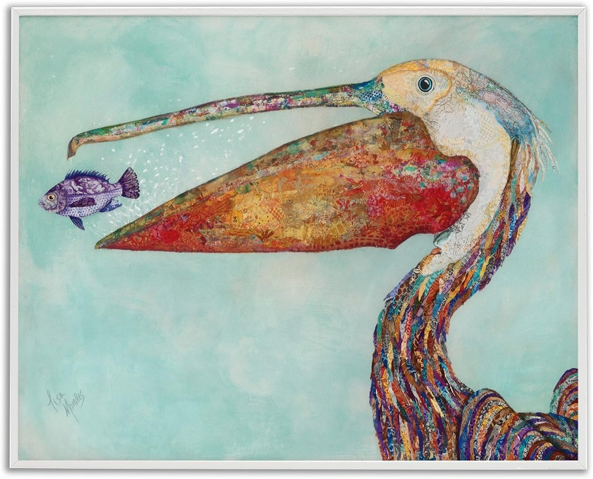 'Pelican with Purple Fish'| Framed Giclee Art