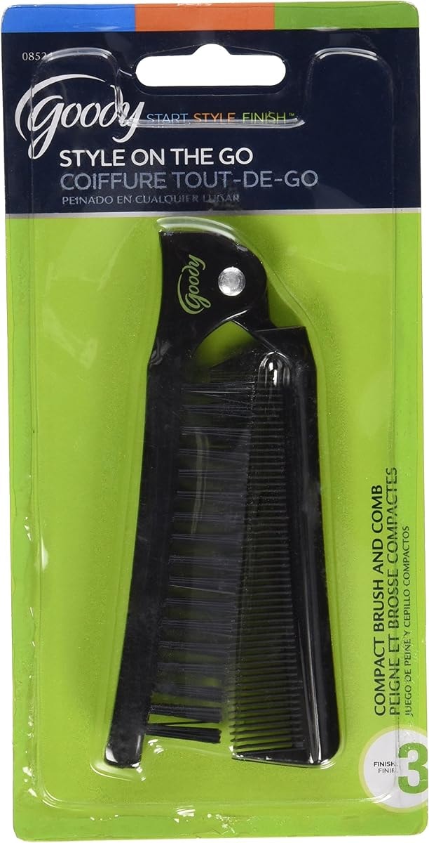 Goody 08524 Style On The Go Compact Brush and Comb Combo; Maintain Your Look On the Go; Perfect Size for Purse, Pocket or Tote Bag; Measures Approx. 8.25" When Unfolded and 4.5" When Folded