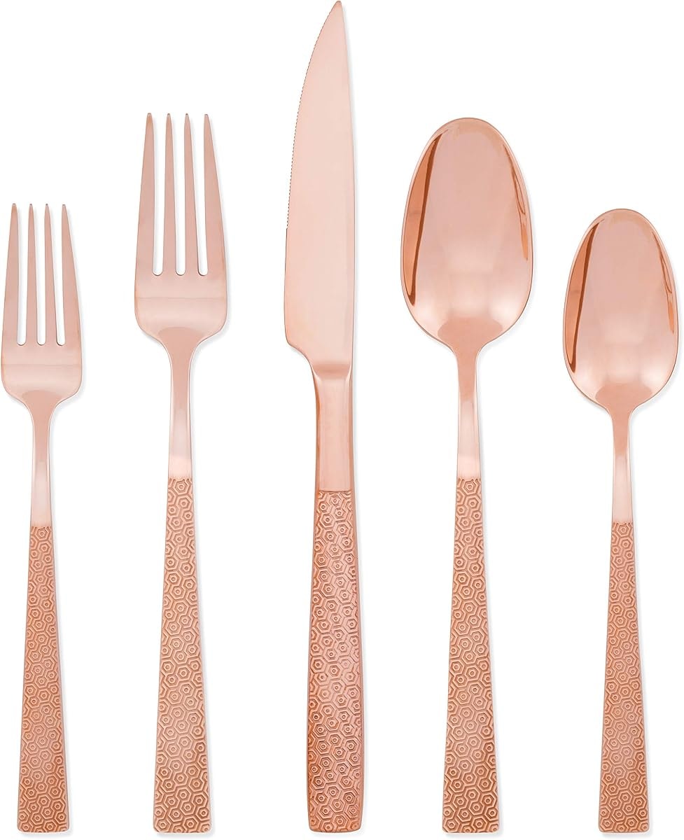 Hampton Forge Argent Orfèvres Rose-20 Flatware Set, Service for 4, 18/10, 24kt, 20-Piece, Silver and Rose Gold