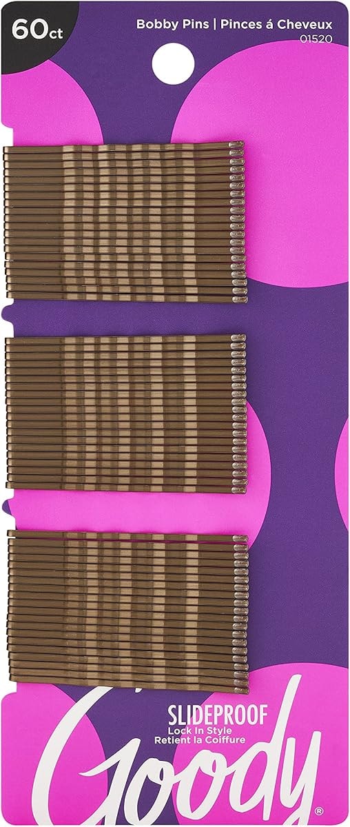 Goody SlideProof Bobby Pins, Brown, 60-count, Pack of 1
