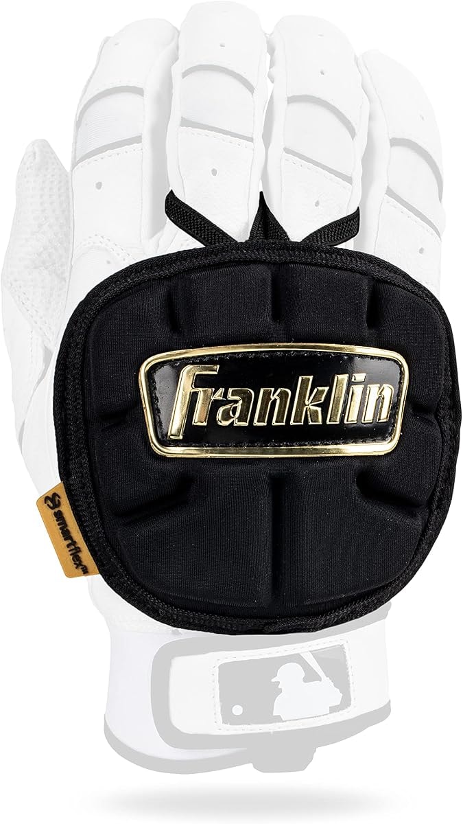 Franklin Sports Baseball Hand Guard - PRT LT Series Adult Hand Protector for Batting - Protective Shield for Righty + Lefty Hitters - Black + Gold - Adjustable One-Size - Adult