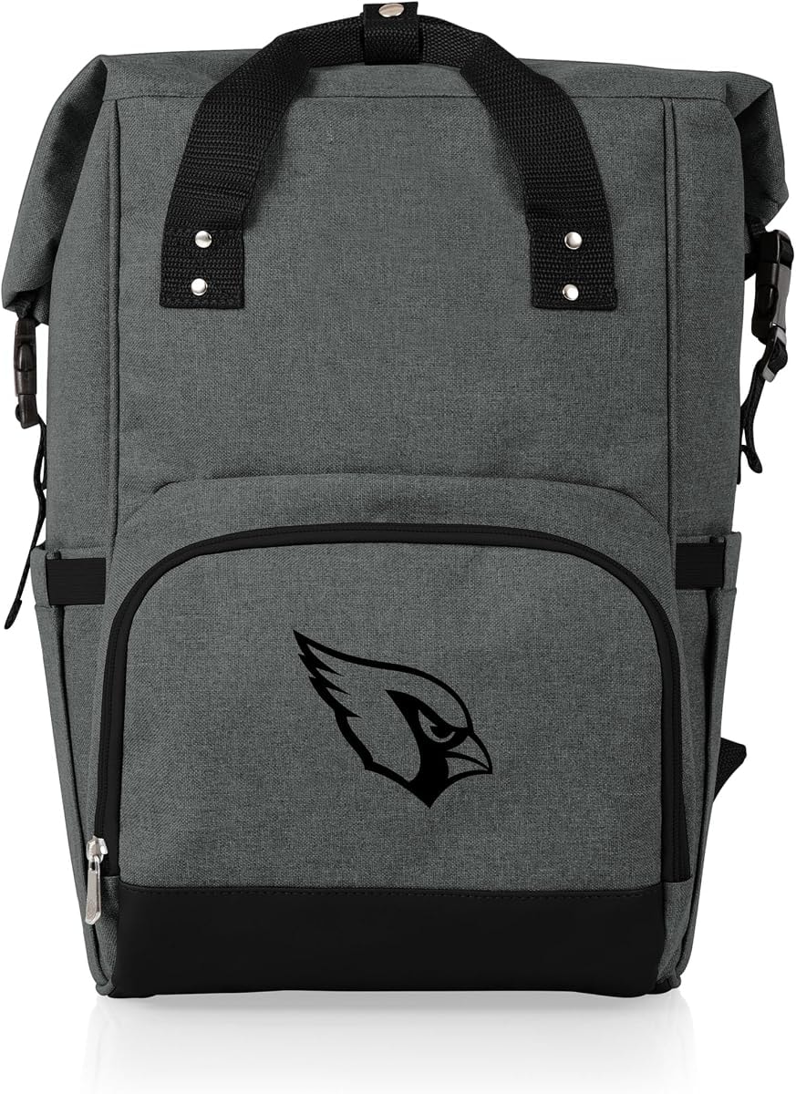 PICNIC TIME NFL Arizona Cardinals OTG Roll-Top Cooler Backpack - Hiking Backpack Cooler - Soft Cooler Bag, (Heathered Gray)