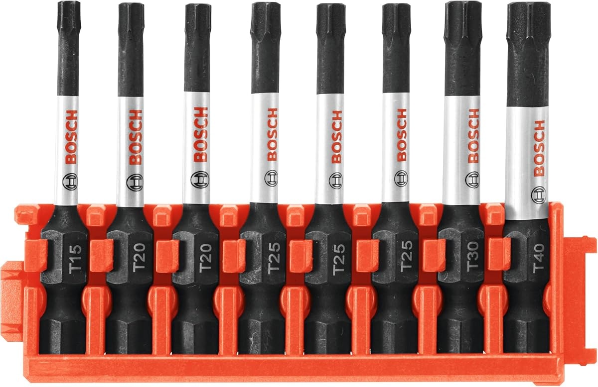 BOSCH CCSTV208 8-Piece Assorted Set 2 In. Impact Tough Torx Power Bits with Clip for Custom Case System