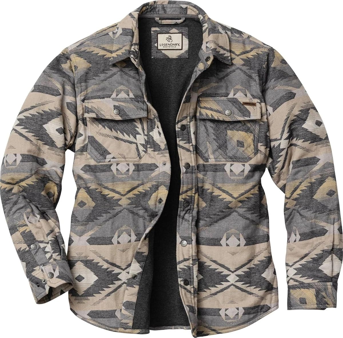 Legendary Whitetails Mens Thermal Lined Shirt Jacket Plaid Flannel Polyfill Insulated Shacket, Desert Dune, LT
