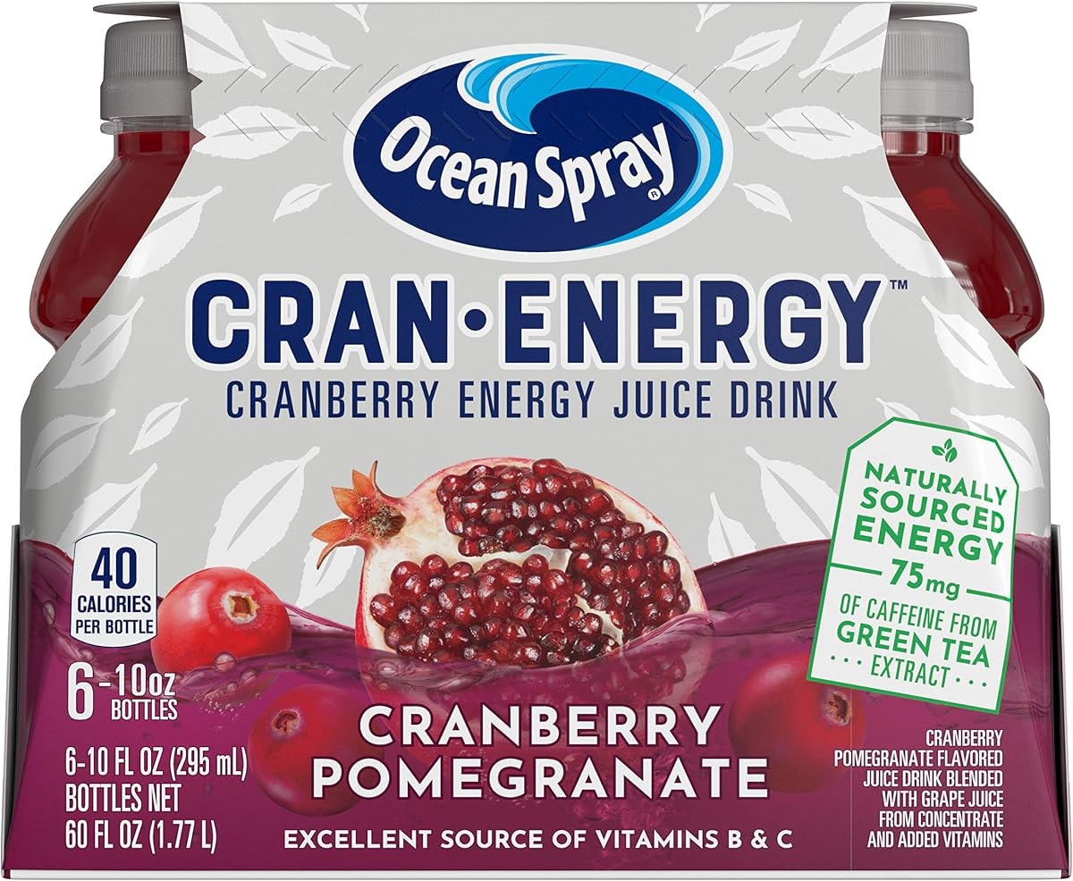 Ocean Spray Cran-Energy, Cranberry Pomegranate Energy Juice Drink, 10 Ounce Bottle (Pack of 6)
