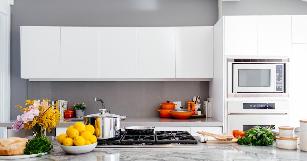 Modern kitchen with cookware and home essentials