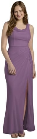 David's Bridal Mesh Cowl Neck Ruched A-Line Dress, Size M, Wisteria