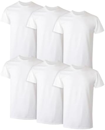 Hanes Mens Cotton, Moisture-wicking Crew Tee Undershirts, Multi-packs, White - 6 Pack, Medium US