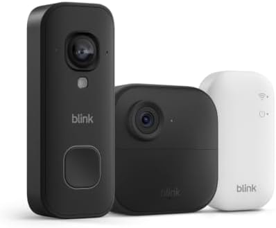 Blink Outdoor 4 and Wired Doorbell 2K+ (newest model) — Two-year battery 1080p camera and 2K hardwired doorbell. Sync Module Core included — 1 Camera + Doorbell (Black)