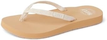 REEF Ginger Womens Beach Flip Flop, Soft Woven Strap Made From 100% Recycled PET, Cream/Tan, 11