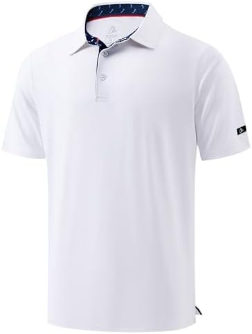 Obla Mens Golf Shirt Short Sleeve Dry Fit Moisture Wicking Performance Athletic Casual Work Collared Polo Shirts for Men (White/Navy Golf_M)