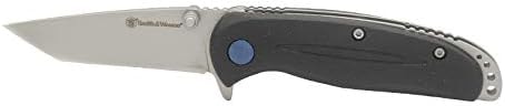 Smith & Wesson Nylon Blue 6in High Carbon S.S. Folding Knife with 2.75in Tanto Point Blade and Glassfilled Nylon Handle for Outdoor Survival, Camping and EDC