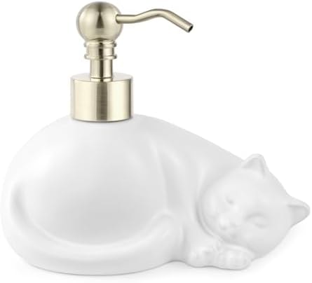 NEWHENGS Cat Shape Soap/Lotion/Hand Sanitizer Stainless Steel Pump Dispenser Gifts for Cat Lovers, Refillable for Cute Kitchen and Bathroom Accessories (Matt White)