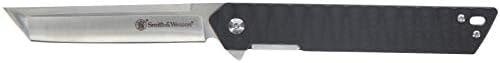Smith & Wesson 24/7 8.25in Stainless Steel Ultra-Glide Folding Knife with 3.5in Tanto Blade and G10 Handle for Outdoor, Tactical, Survival and EDC,Black