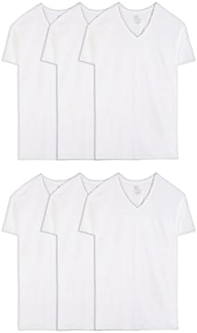 Fruit of the Loom mens Stay Tucked V-neck T-shirt Underwear, Tall Man - White 6 Pack, X-Large US