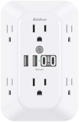 Addtam Surge Protector Outlet Extender, 6-Outlet Splitter with 4 USB Wall Charger(2 USB-C Ports), Multi Plug Wall Outlet 1800J Power Strip for Home Office Dorm Room Essentials