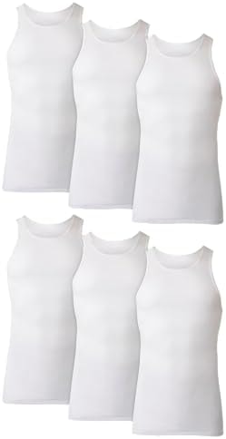 Hanes Men's Cotton Tank Undershirts Pack, Moisture-Wicking Ribbed Tanks, lightweight, White 6-pack, Medium