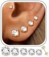 5 Pairs 14K Gold Plated Studs Earrings for Women, CZ Multiple Piercing Set