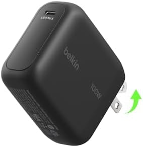 Belkin USB C Wall Charger 100W - Compact GaN Charger for MacBook Pro/Air, Chromebook, Dell, iPad, Tablet, iPhone 17, Samsung Galaxy S26, AirPods - USB C Charging Cable Included - Travel Essentials