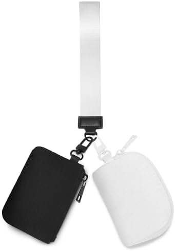 Viverte Mini Zip Around Keychain Wristlet Wallets Small Portable Dual Pounch Wristlet Detachable Coin Purse Pocket Gifts for Women Travel Sports Outdoors (Black+ White)