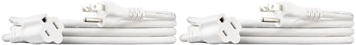 Amazon Basics 3-Prong Extension Cord for Indoor Use, 13 Amps, 125V, 6 Foot, White, 2-Pack