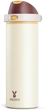 24 oz Insulated Water Bottle with Straw: Meoky Stainless Steel Metal Water Bottle with 2-in-1 Lid - Leak Proof, Cold for 24 Hours, Protective Silicone Base, BPA-Free for Sports Travel Car, Linen