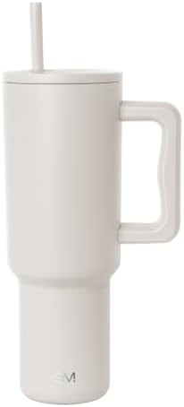 Simple Modern 40 oz Trek Tumbler with Handle and Straw Lid | Cup Holder Friendly Insulated Stainless Steel Travel Mug | Almond Birch