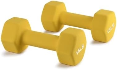 Portzon Dumbbells Neoprene with Non Slip Grip weight for Total Body Workout Compatible with of 2 Set,1-15 LB, Anti-Slip, Anti-roll, Hex Shape