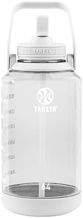 Takeya Motivational Water Bottle with Straw Lid and Time Marker (64 oz, Cloud White) - Leakproof, BPA Free Water Bottle for Daily Intake Tracking