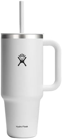 Hydro Flask Travel Tumbler with Handle, Lid and Straw - Insulated Stainless Steel in 40 Oz White
