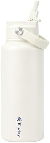 KEWIXY 32 oz Insulated Water Bottle with Straw, Easy Slide Lid, Leak Proof, Keep Cold 24H, Vacuum Insulated Tumbler, Metal Stainless Steel with Handle, Soft Ivory