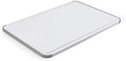KitchenAid Classic Plastic Cutting Board with Perimeter Trench and Non Slip Edges, Dishwasher Safe, 12 inch x 18 inch, White and Gray