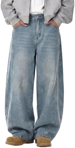 Areant Mens Baggy Hip-Hop Jeans Wide Leg Loose Fit Denim Pants Y2K Vintage Streetwear Skater Jeans with Elastic Waist Light Blue X-Large