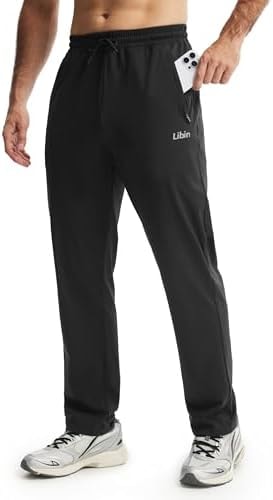 Libin Men's Sweatpants with Zipper Pockets Stretch Joggers, Black, M